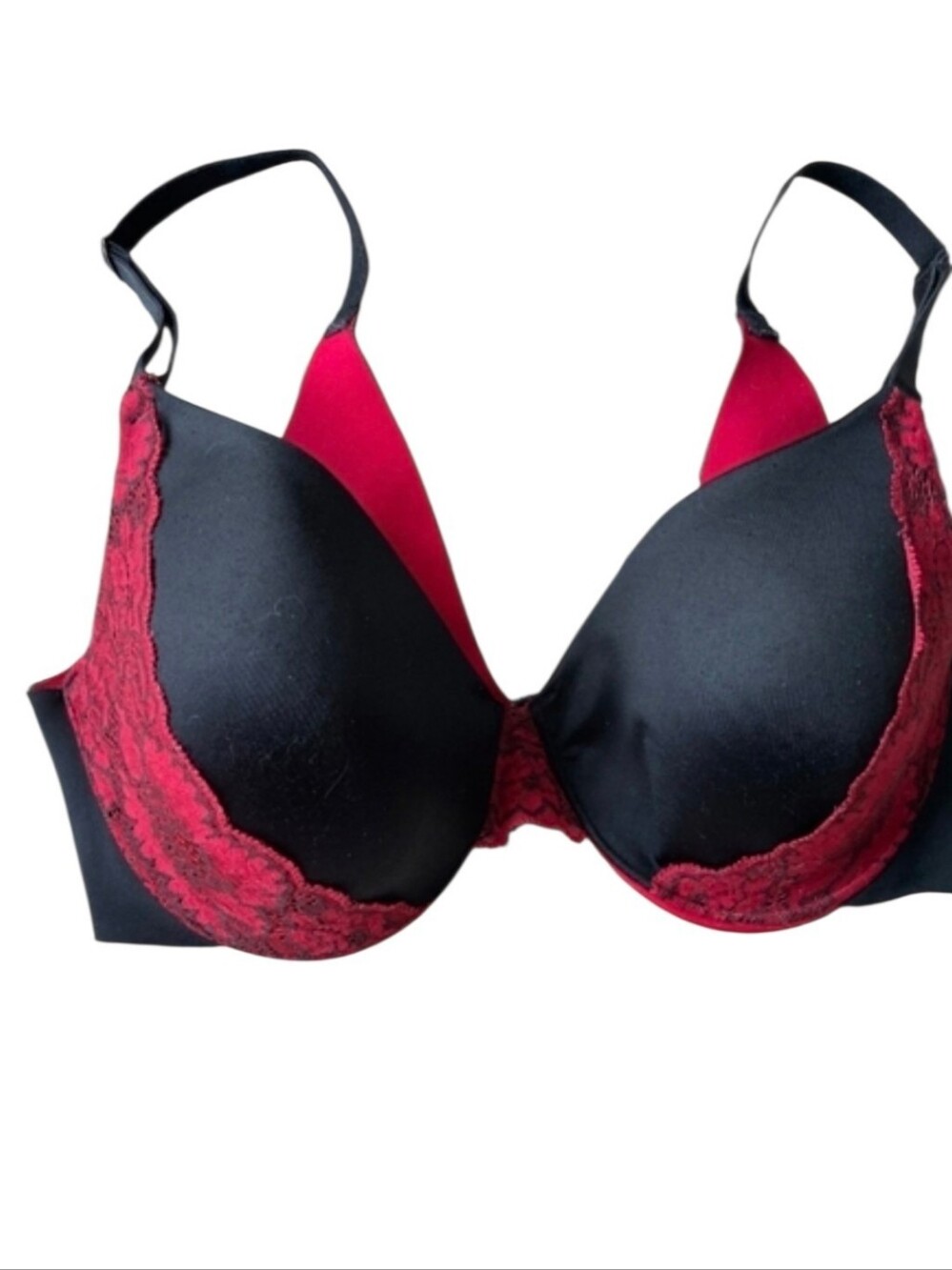Soma Size 34C Black And Red Vanishing Back Full Coverage Lace Trim Bra